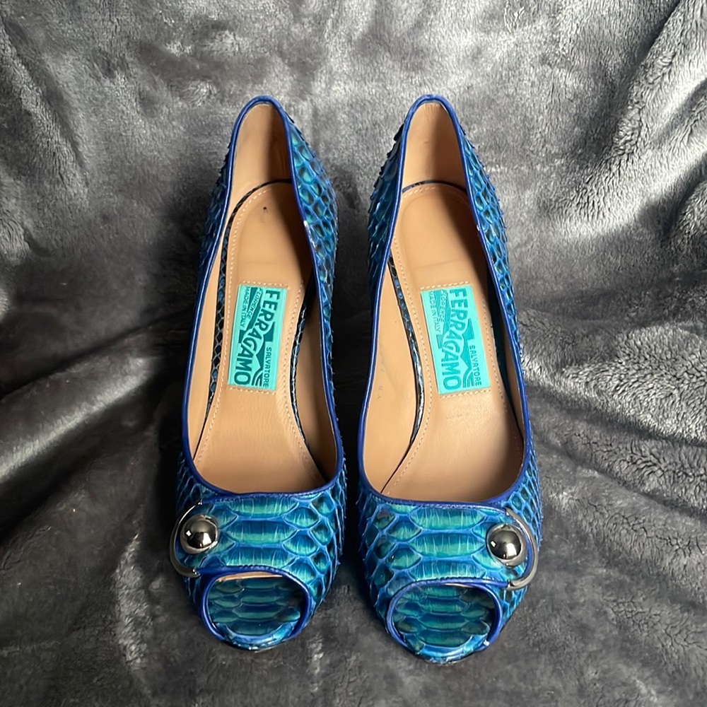 Blue Ferragamo heels